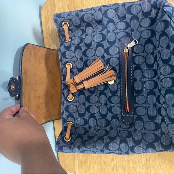 Coach Kleo Signature Chambray Denim Backpack Blue - Picture 6 of 8